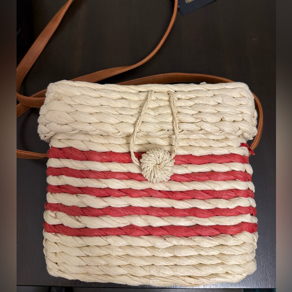 Forever 21 Red and Cream Striped Crossbody Bag